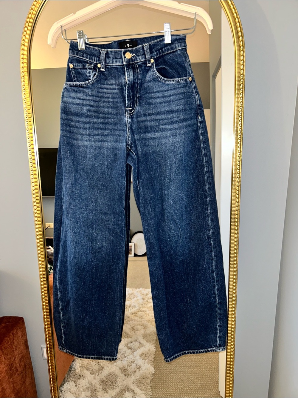 7 For All Mankind Dark Blue Wide-Leg High-Rise Jeans